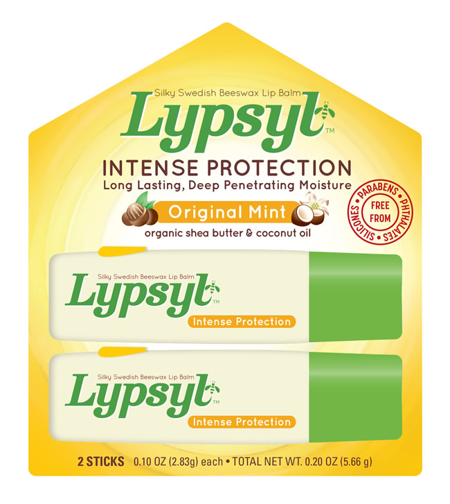 Lypsyl lipbalm with Swedish beeswax and natural ingredients include shea butter, elderberry, coconut oil, aloe, chamomile and honey, and vitamins A and E